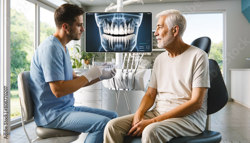  elderly man receiving a consultation in a dental clinic