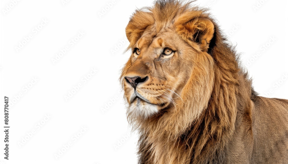 Majestic lion profile isolated on white