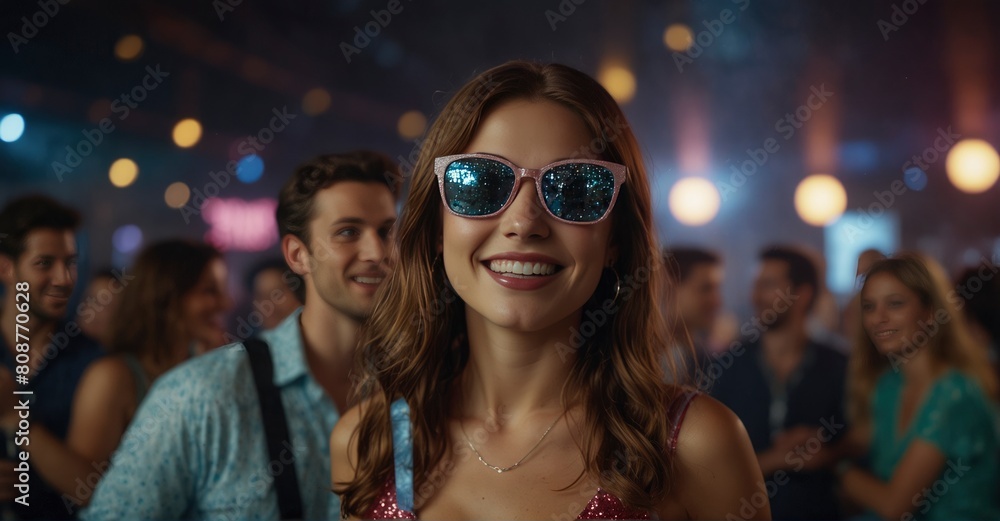 In 4K resolution with a 50mm lens, a positive individual lets loose at the disco, enjoying the holiday weekend carefree