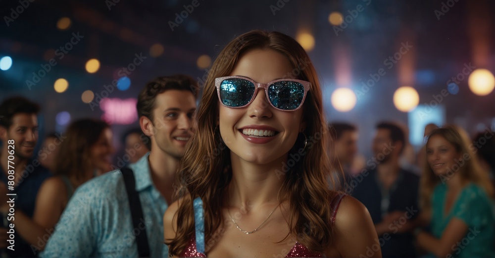 In 4K resolution with a 50mm lens, a positive individual lets loose at the disco, enjoying the holiday weekend carefree In 4K resolution with a 50mm lens, a positive individual lets loose at the disco, enjoying the holiday weekend carefree