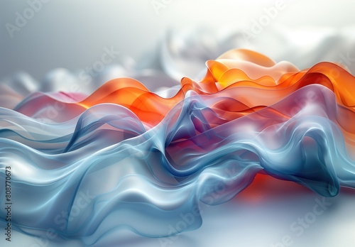 almost glassy transparent colorful waves, fluid movement in a sea of soft waves of light blue water, orange awakenings, feeling of soft elegance and a touch of glamor photo