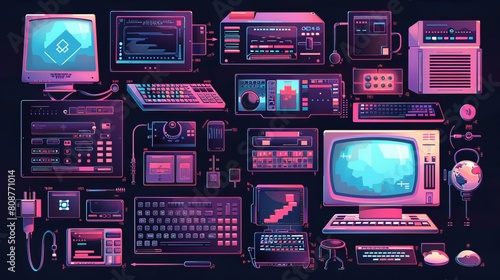 tepping into a nostalgic digital realm reminiscent of the 90s, where retro vaporwave aesthetics reign supreme and old-school computer UI elements transport you back in time. photo