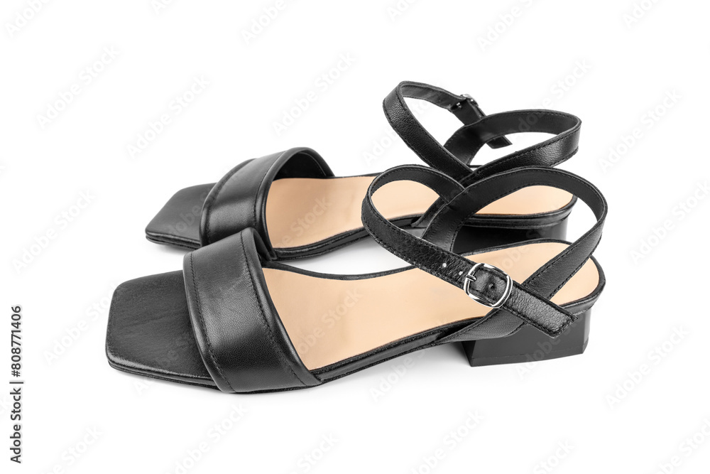 Black leather sandals. Stylish elegant trendy designer fashionable leather women's sandals shoes isolated. A pair of women's sandals isolated on a white background.
Black leather sandals. Stylish elegant trendy designer fashionable leather women's sandals shoes isolated. A pair of women's sandals isolated on a white background.