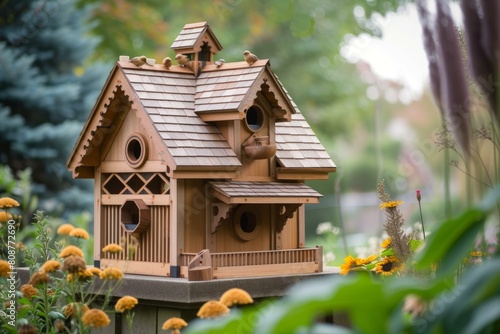 Bird feeder house. Nature calm lovely wonder stark. Generate Ai © anatolir