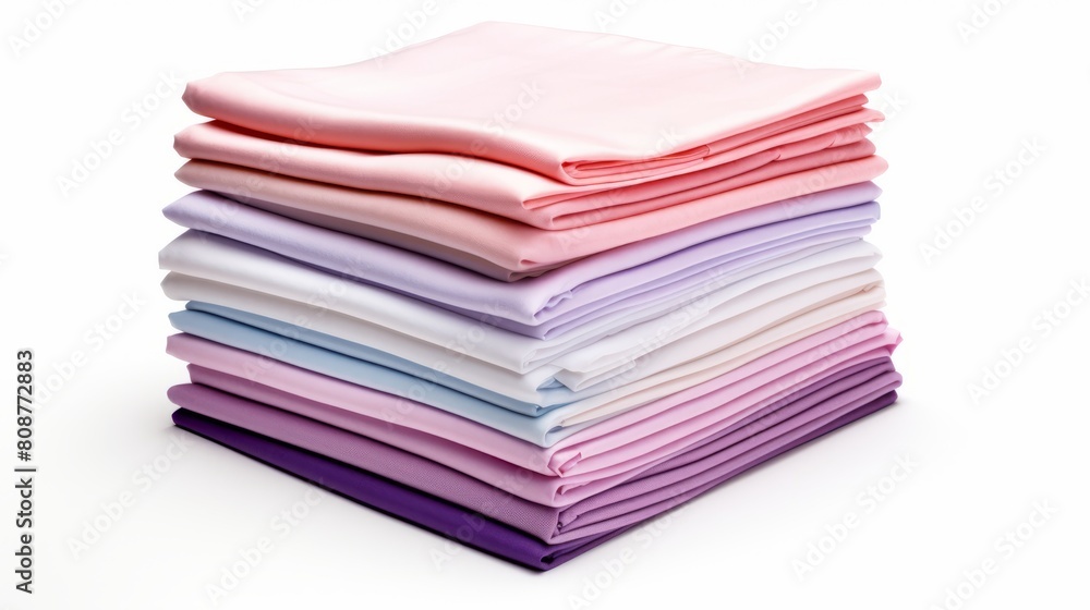 Neatly stacked pile of fabrics in gradient shades from light pink to dark purple Neatly stacked pile of fabrics in gradient shades from light pink to dark purple
