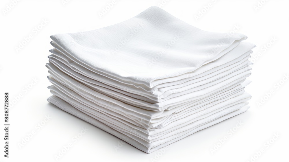 stacked pile of white, clean, folded napkins or handkerchiefs against a white background stacked pile of white, clean, folded napkins or handkerchiefs against a white background