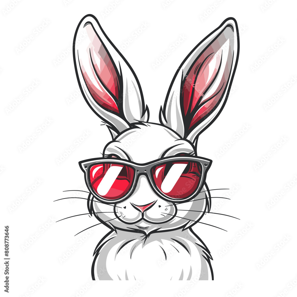 vector drawing of a rabbit wearing sunglasses on a white background. Generative AI