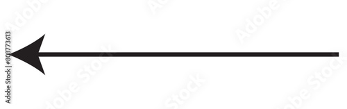 Straight long arrow, left thin line, black cursor, horizontal element, thick pointer vector icon isolated on white background. Simple illustration