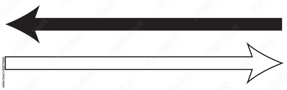 Horizontal dual thin long straight double ended arrow. Contour isolated vector image on white background. Horizontal dual thin long straight double ended arrow. Contour isolated vector image on white background.