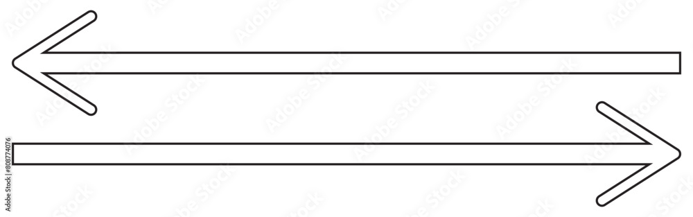 Horizontal dual thin long straight double ended arrow. Contour isolated vector image on white background. Horizontal dual thin long straight double ended arrow. Contour isolated vector image on white background.