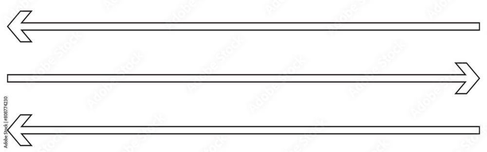 Horizontal dual thin long straight double ended arrow. Contour isolated vector image on white background. Horizontal dual thin long straight double ended arrow. Contour isolated vector image on white background.