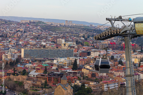 View of cable car above Tbilisi Georgia with view of Old town photo