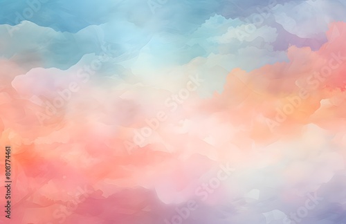 Abstract, bright pastel sky, purple clouds, fantasy cloudscape, soft watercolor texture, beautiful nature backdrop. 