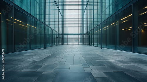 Modern corporate glass building corridor photo