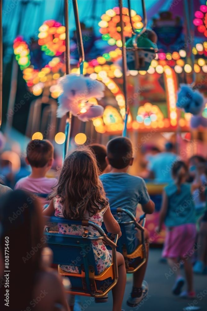 Group of Girls Riding a Ride at a Carnival Group of Girls Riding a Ride at a Carnival