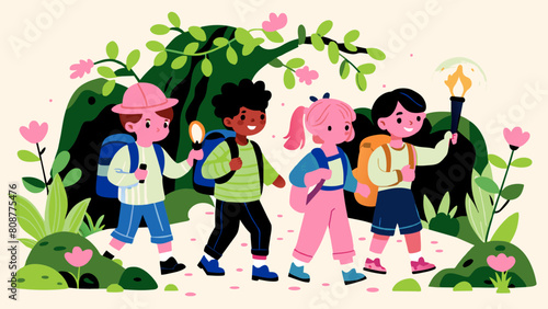 Diverse Children on a Nature Adventure Exploring the Great Outdoors