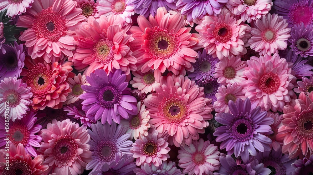In this scene, delicate petals in shades of pink and purple cover the surface, forming a lush and colorful tapestry. Each flower is unique, with its own shape, size, and texture, 