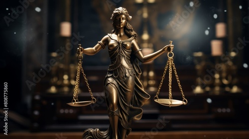 Themis: Titaness of law holds scales of justice photo