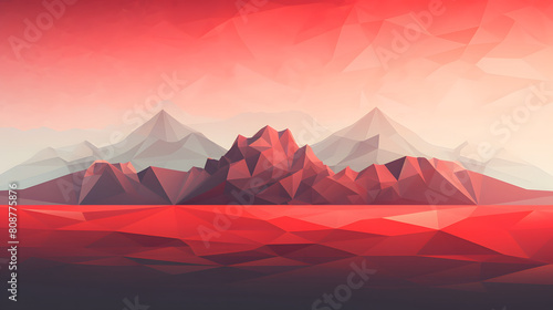 geometric snowy mountain red sky backdrop poster web page PPT background