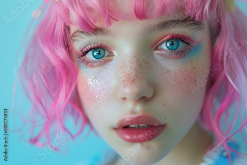 Close Up of Person With Blue and Pink Hair