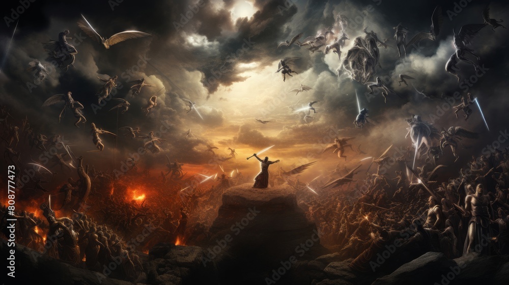 Obraz premium Epic battle between Greek heroes and mythological creatures