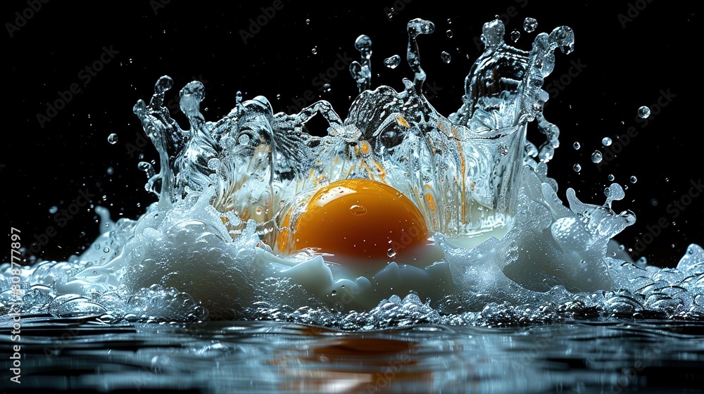 Egg in splash water on black background Egg in splash water on black background