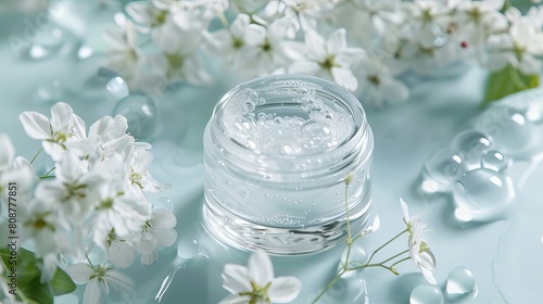Gel for your face with hyaluronic acid  a clear liquid cream with oxygen bubbles  for a healthy and beautiful appearance. It can also be used as a hand sanitizer to protect against viruses.