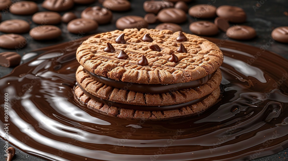 Close-up of two cookies with chocolate drizzle Close-up of two cookies with chocolate drizzle