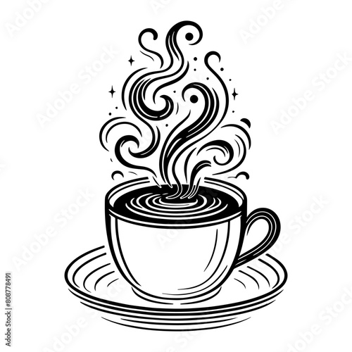 Cup of coffee monochrome clip art. vector illustration