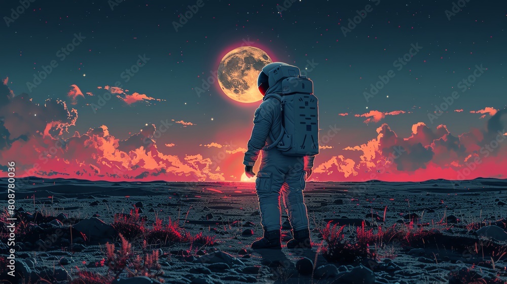 Experience the grandeur of the moon landing in a pixel art rendition, capturing the awe-inspiring moment with a cosmic color palette Experience the grandeur of the moon landing in a pixel art rendition, capturing the awe-inspiring moment with a cosmic color palette