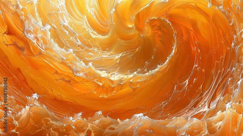 A close-up image of an orange and white swirl with white swirls on the base and the base features orange and white swirls on top of it A close-up image of an orange and white swirl with white swirls on the base and the base features orange and white swirls on top of it