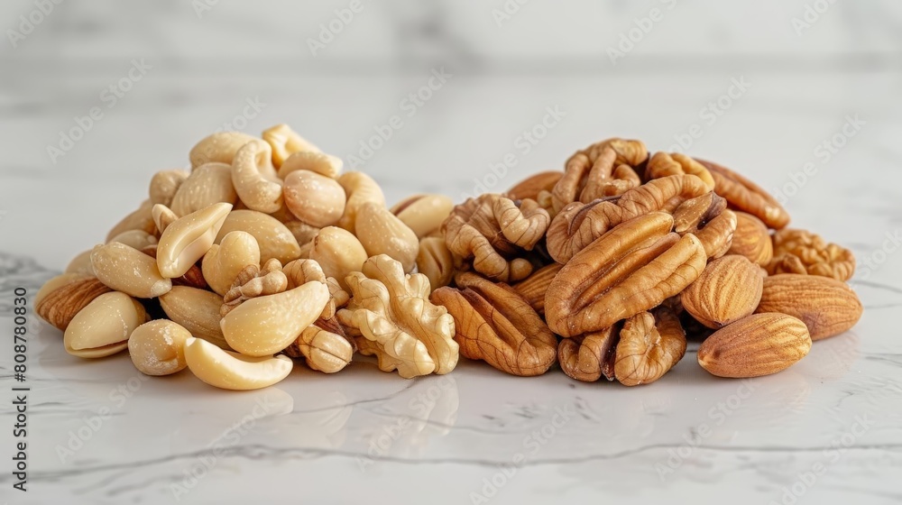 almonds and walnuts on white marble counter top almonds and walnuts on white marble counter top