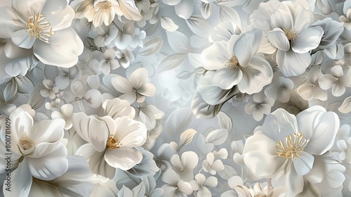 Soft Blue and White Floral 3D Wall Art Design 