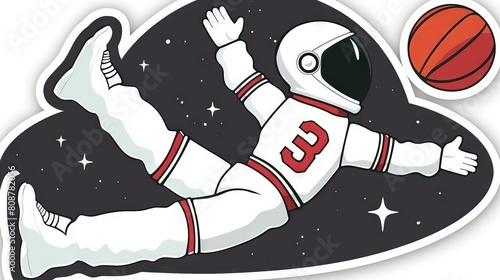  Space Man Sticker with Basketball and Stars Background
