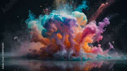 Colorful paint drops from above mixing in water. Ink swirling underwater  © MUHAMMAD