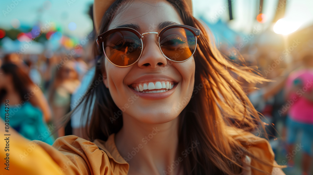 Cheerful woman at the music festival Cheerful woman at the music festival