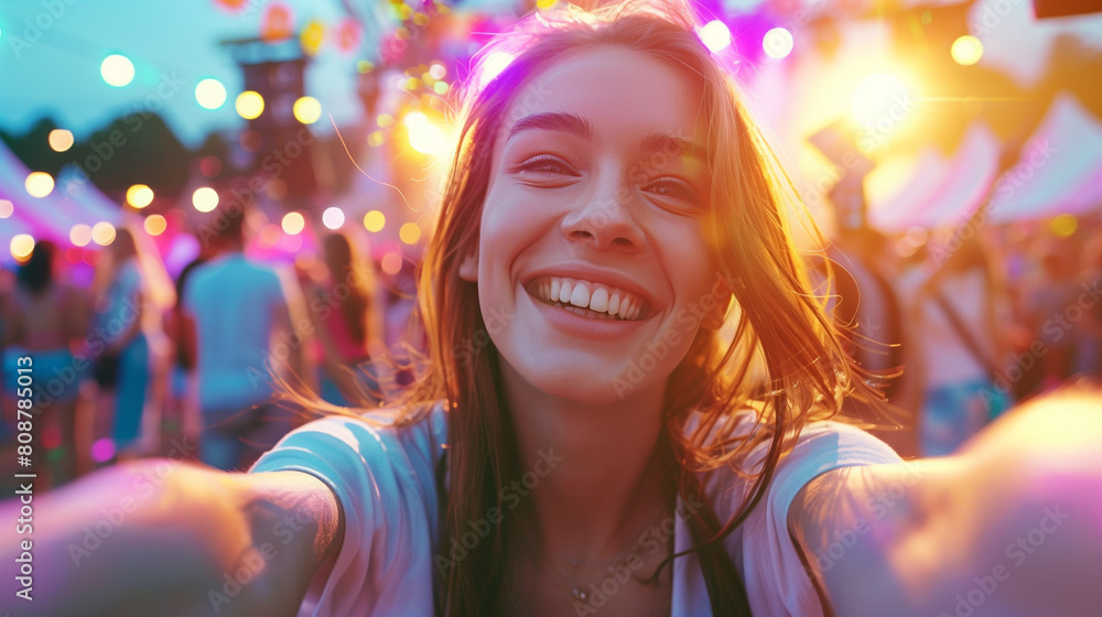Cheerful woman at the music festival Cheerful woman at the music festival