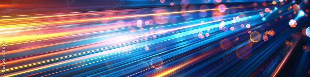 Abstract background of blue and orange light rays with a digital data ...