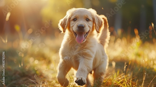 happy puppy joyfully chasing own tail in the grass, embodying playfulness and boundless energy
