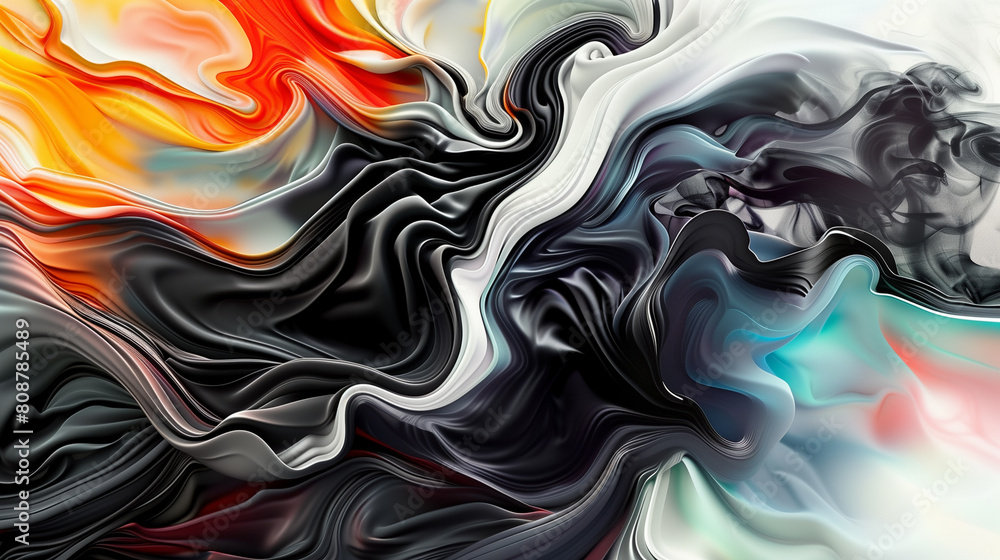 Obraz premium Abstract Acrylic Waves with Black and White Contrasts.