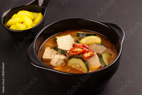 Doenjang JJigae is Soybean Paste Stew With Beef and  Vegetables. 