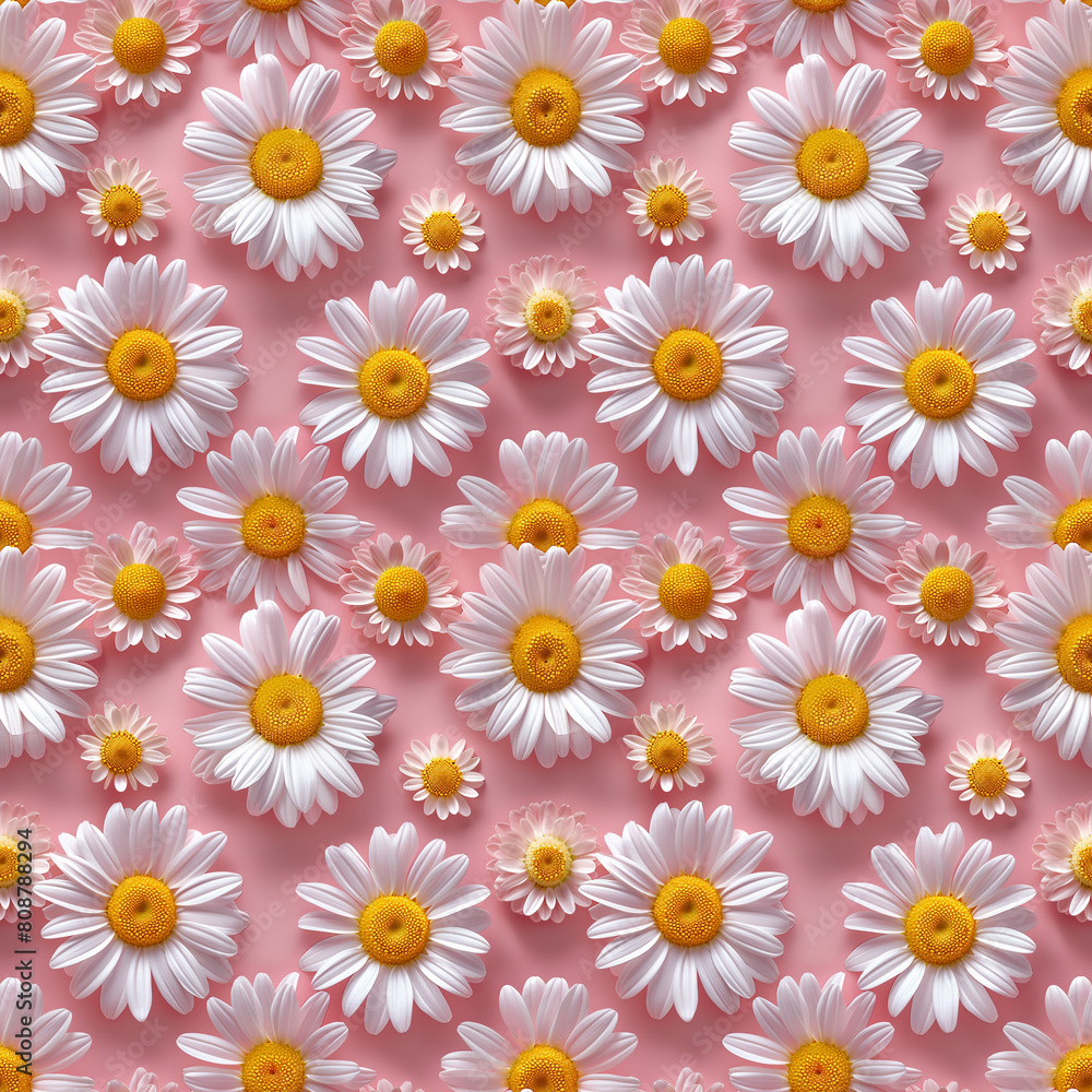 Pink Background with Seamless Daisy Chamomile Pattern - Floral Background Pink Background with Seamless Daisy Chamomile Pattern - Floral Background