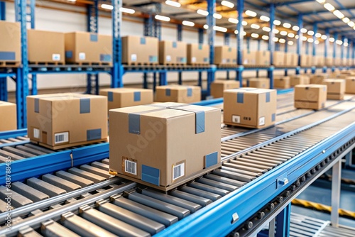 Logistics. Intelligent, automatic packaging of parcels in a warehouse, tags and QR codes in cardboard boxes for effective tracking, authentication and tracking. © Юлия Клюева