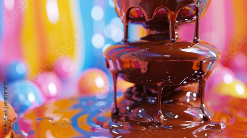 A chocolate fountain is a device that continuously circulates melted chocolate, allowing it to be used as a dip for various food items. photo