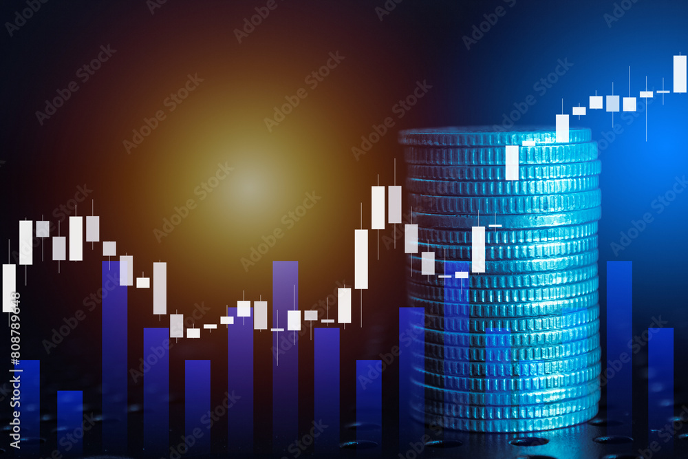 Stock market or forex trading graph and candlestick chart suitable for financial investment concept. Economy trends background for business idea and all art work design. Abstract finance background