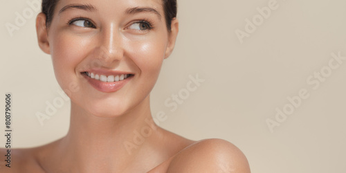 Excited Smiling Brunette Beauty Spa Woman With Toothy Smile in Studio