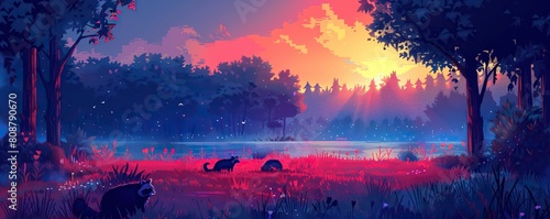 summer background with bear in the woods