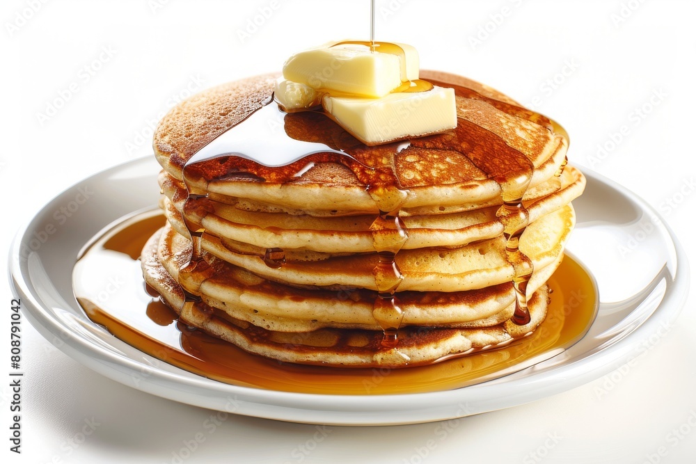 Indulge in a mouthwatering stack of fluffy pancakes topped with a generous drizzle of syrup and a pat of creamy butter. Indulge in a mouthwatering stack of fluffy pancakes topped with a generous drizzle of syrup and a pat of creamy butter.