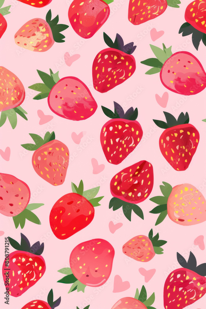 Drawn strawberries on a pink background. Vertical orientation. Drawn strawberries on a pink background. Vertical orientation.