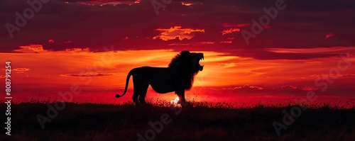 summer background with a lion and sunset © Siasart Studio